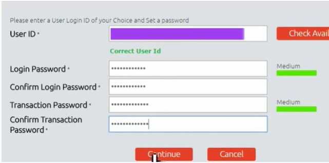 Bandhan bank Net Banking Password Create Page