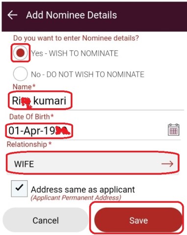 NOMINEE DETAIL PAGE IN IPPB