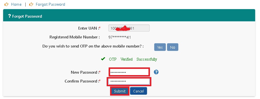 forget password new password set page